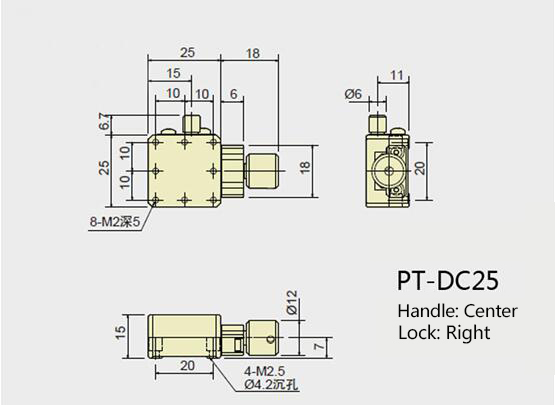 PT-DC25/DC40/DC60 手動(dòng)平移臺(tái) X軸燕尾式微調(diào)架 燕尾式位移臺(tái)